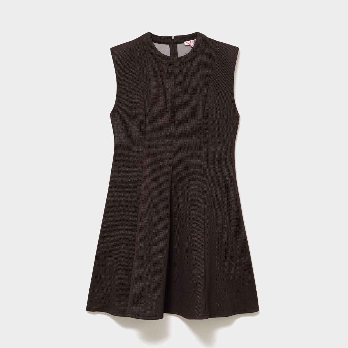 Robe courte trap&egrave;ze sans manches marron fonc&eacute; femme