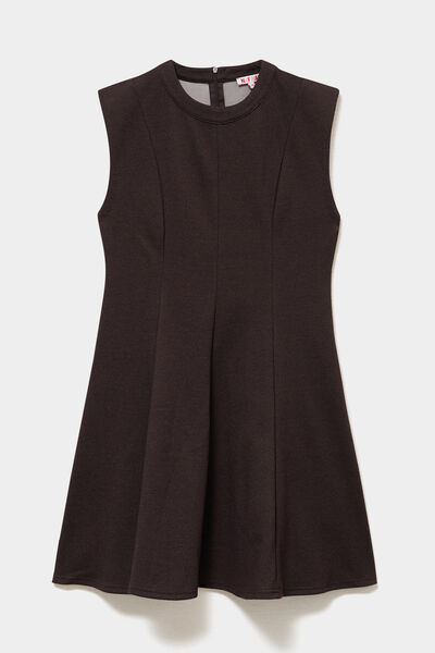 Robe courte trap&egrave;ze sans manches marron fonc&eacute; femme