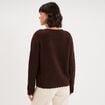Pull col V ajour&eacute; manches longues marron fonc&eacute; femme