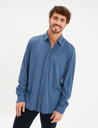 Chemise manches longues stretch bleu gris homme