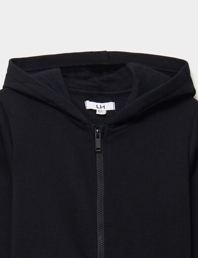 Sweat zipp&eacute; &agrave; capuche en molleton noir gar&ccedil;on