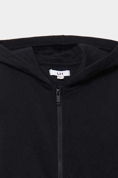 Sweat zipp&eacute; &agrave; capuche en molleton noir gar&ccedil;on