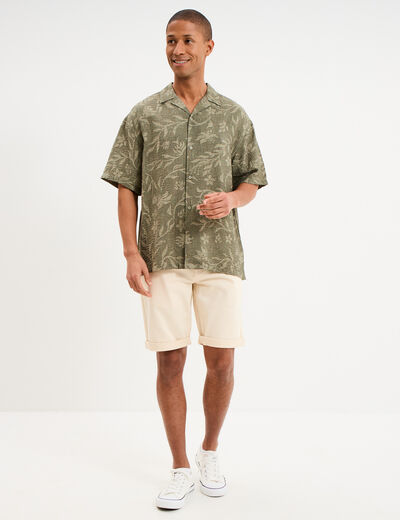 Chemise l&eacute;g&egrave;re textur&eacute;e manches courtes vert kaki homme