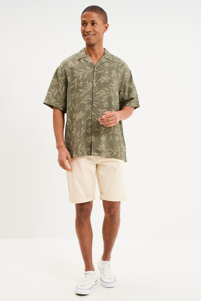 Chemise l&eacute;g&egrave;re textur&eacute;e manches courtes vert kaki homme