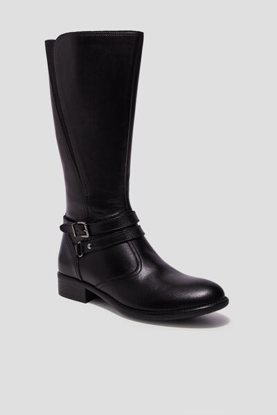 Bottes zippées en cuir avec brides noir fille