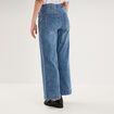 Jean large cropped &agrave; pont taille haute denim triple stone femme