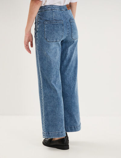 Jean large cropped &agrave; pont taille haute denim triple stone femme