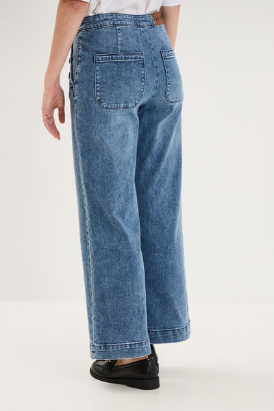 Jean large cropped &agrave; pont taille haute denim triple stone femme