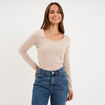 T-shirt &agrave; manches longues beige femme