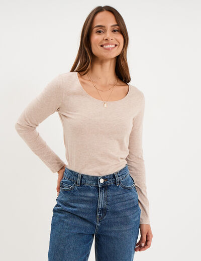 T-shirt &agrave; manches longues beige femme