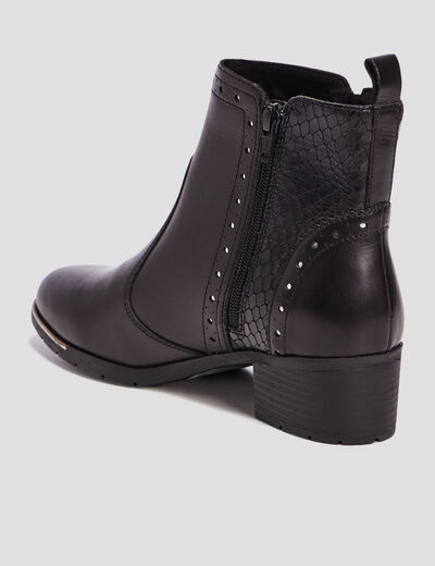 Bottines à talons en cuir noir femme