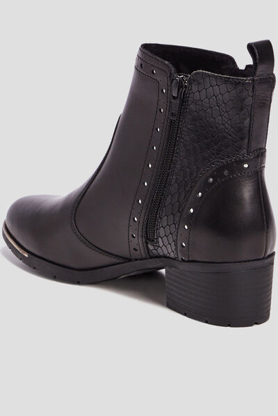 Bottines à talons en cuir noir femme