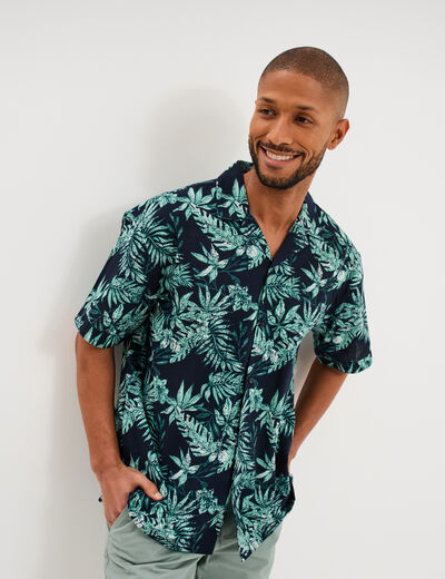 Chemise en coton manches courtes bleu homme