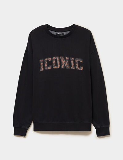 Sweat col rond manches longues noir femme