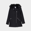 Manteau mi-long col imitation fourrure noir femme grande taille