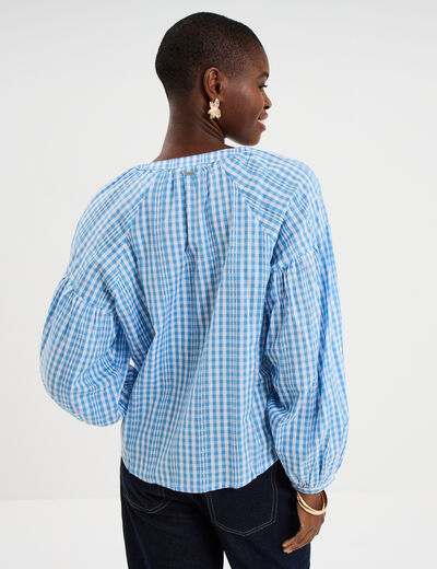 Blouse oversize col tunisien coton bleu clair femme