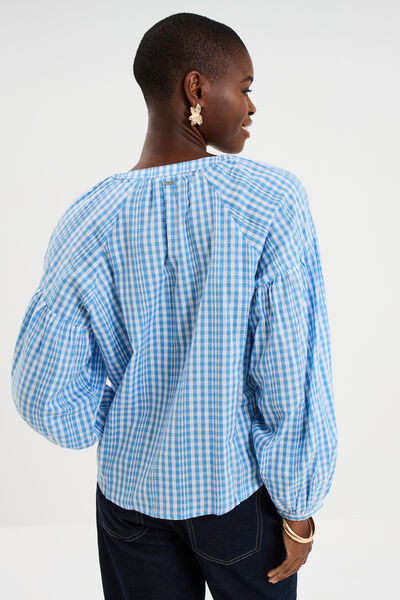 Blouse oversize col tunisien coton bleu clair femme