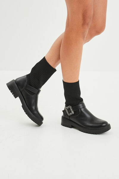 Bottines façon chaussettes avec boucle noir femme