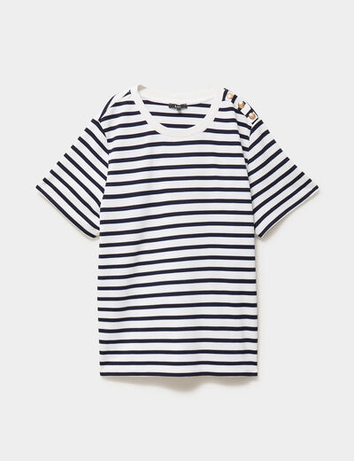 T-shirt manches courtes avec boutons ecru femme grande taille