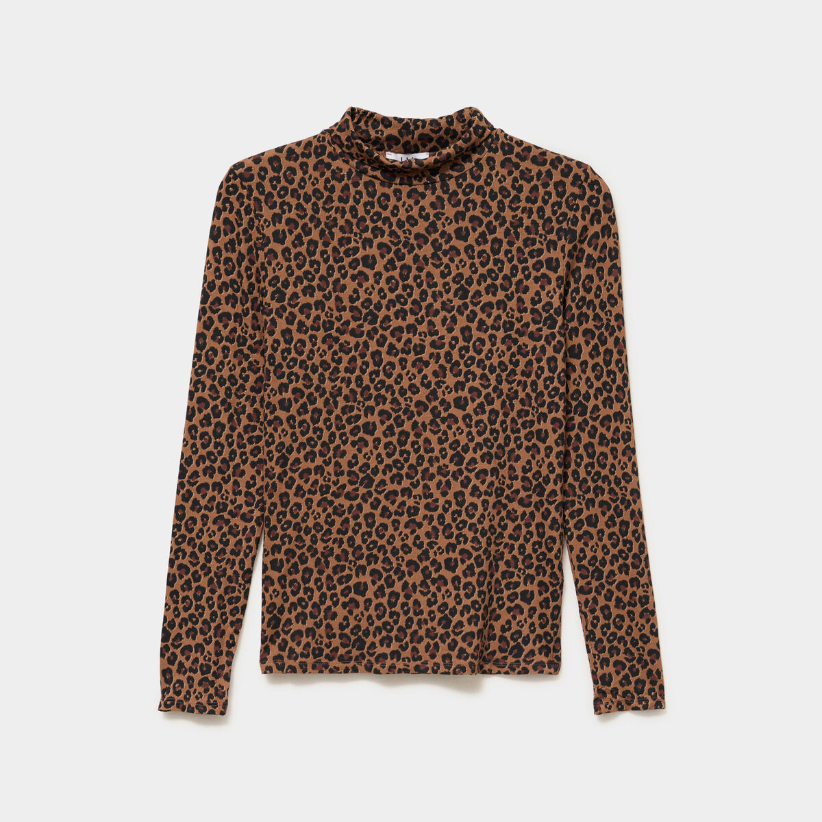 T-shirt col roul&eacute; manches longues camel femme