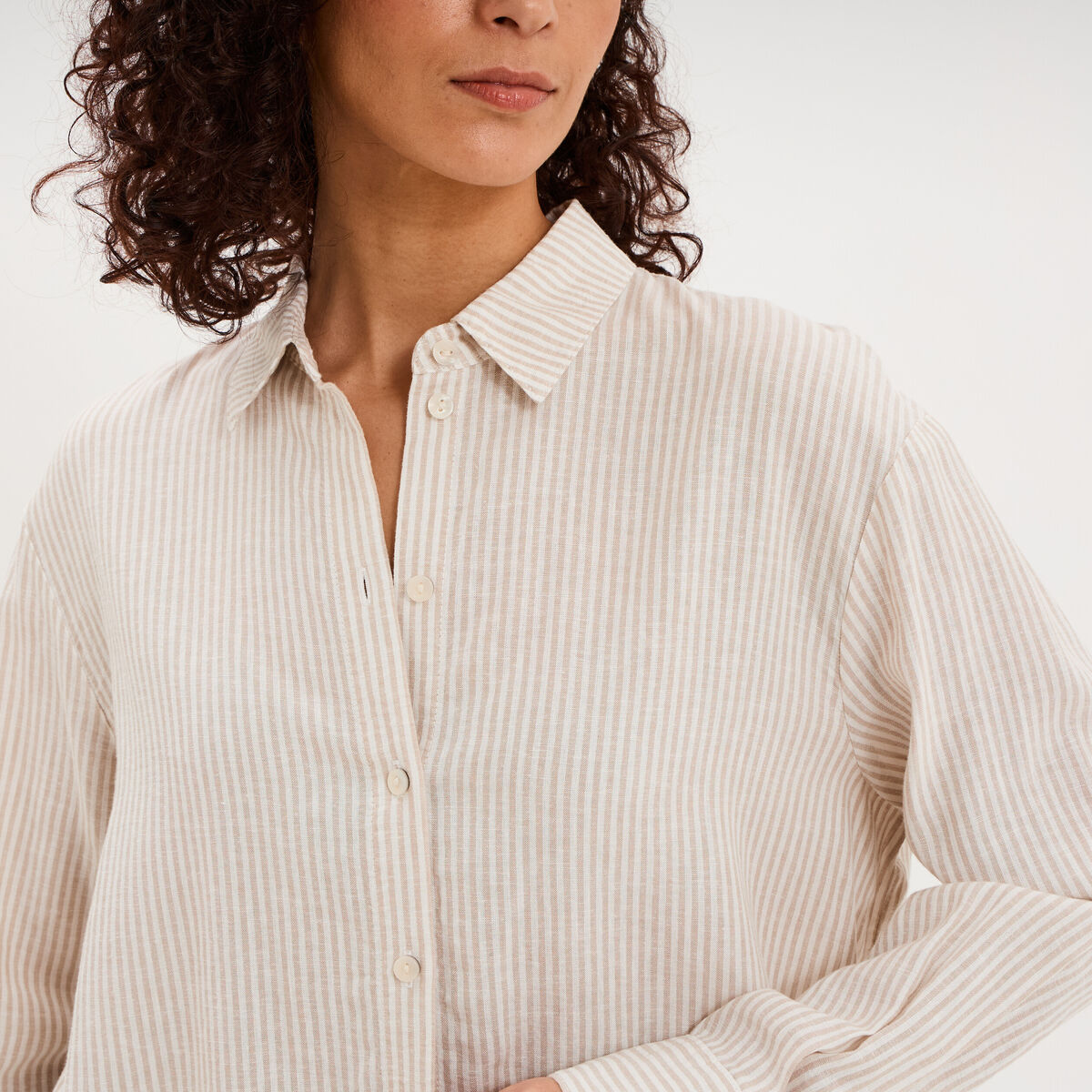 Chemise oversize lin m&eacute;lang&eacute; beige femme
