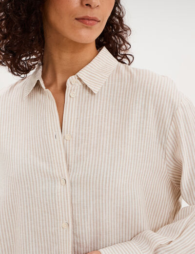 Chemise oversize lin m&eacute;lang&eacute; beige femme