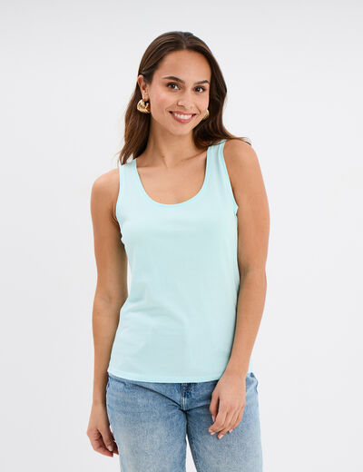 Débardeur bretelles larges coton bleu turquoise femme