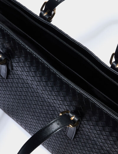 Sac cabas effet tress&eacute; noir femme