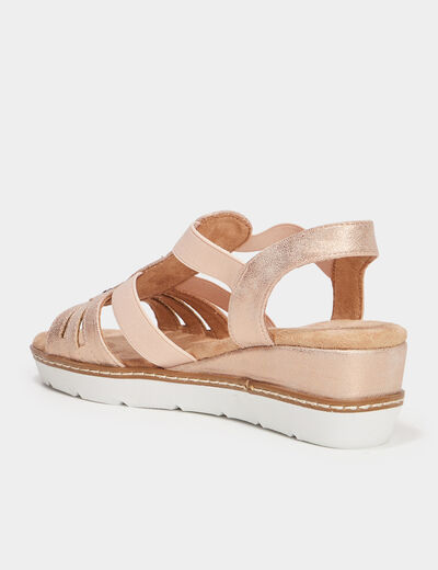 Sandales compensées pied large rose femme