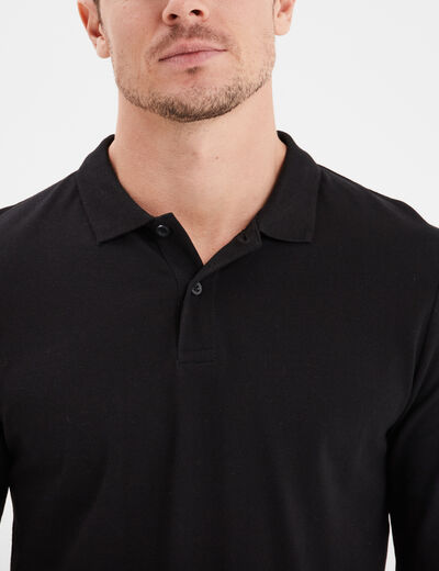 Polo manches longues en coton noir homme