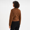 Veste courte esprit biker effet suédine camel femme