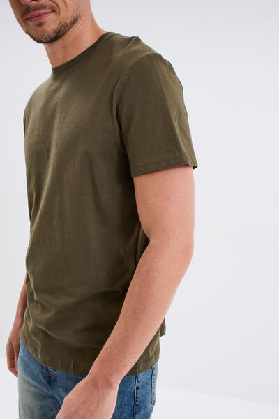 T-shirt droit en coton manches courtes vert kaki homme
