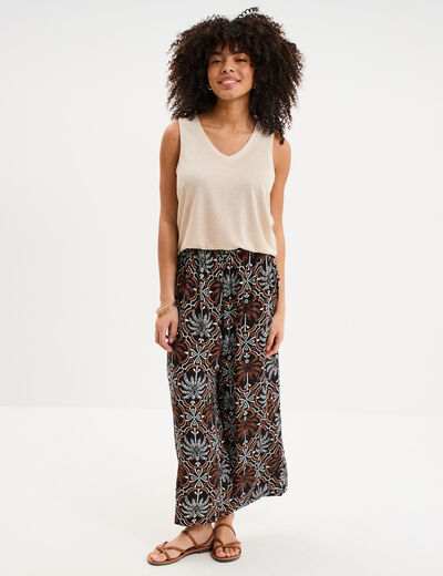 Pantalon large fluide taille &eacute;lastiqu&eacute;e noir femme
