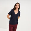 T-shirt col en V manches courtes bleu fonc&eacute; femme