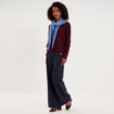 Gilet col rond boutonn&eacute; manches longues violet fonc&eacute; femme