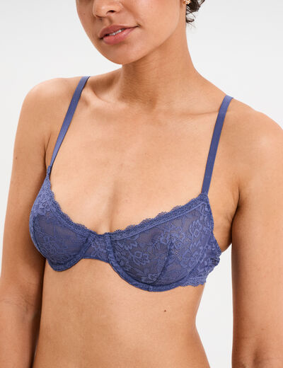 Soutien-gorge emboîtant dentelle bleu gris femme