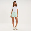 Short en jean slim coton stretch vert clair femme