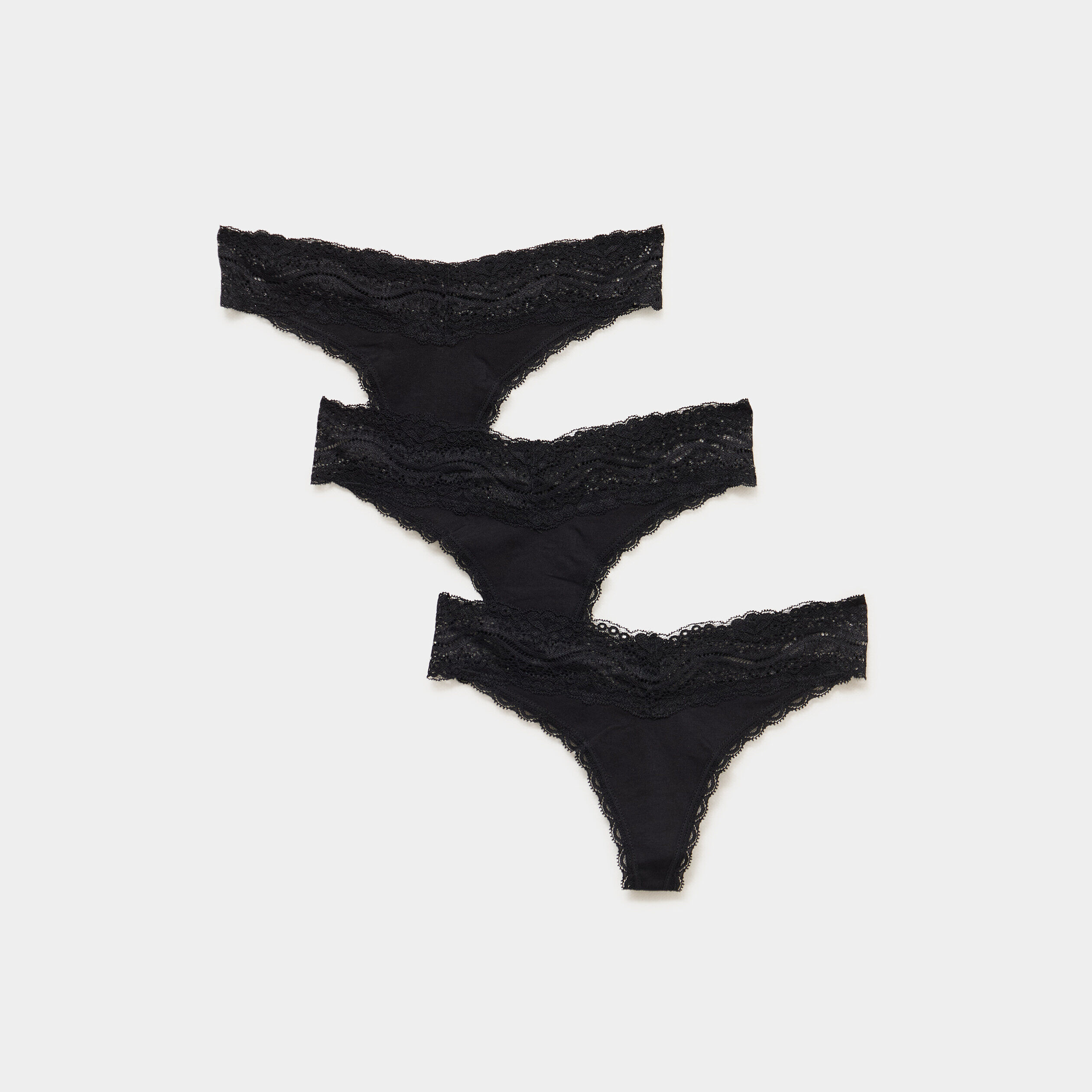 Lot 3 strings en coton noir femme LH