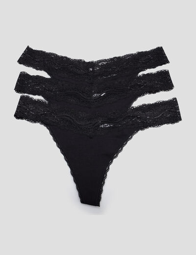 Lot 3 strings en coton noir femme