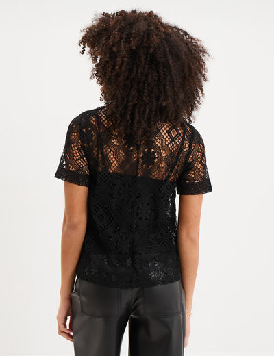 T-shirt dentelle manches courtes noir femme