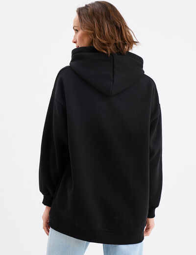Sweat hoodie oversize à capuche Stitch noir femme