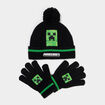 Ensemble bonnet et gants Minecraft noir gar&ccedil;on