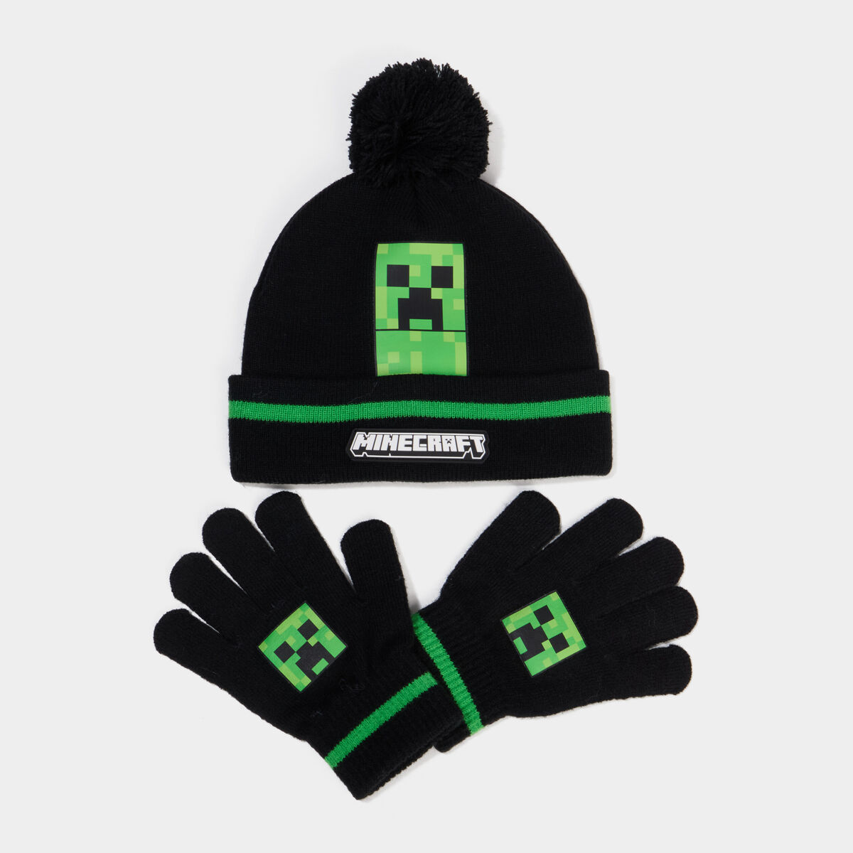Ensemble bonnet et gants Minecraft noir gar&ccedil;on