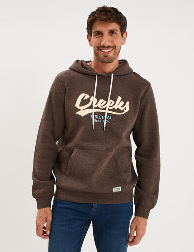 Sweat hoodie 1 poche et capuche marron chocolat homme