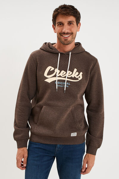Sweat hoodie 1 poche et capuche marron chocolat homme