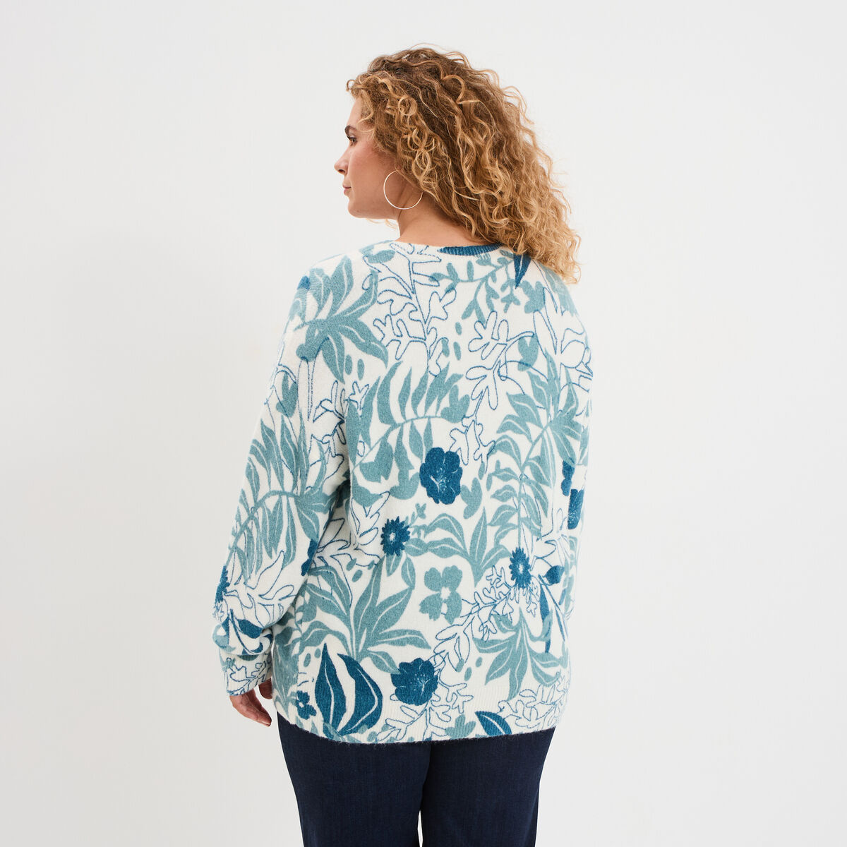 Pull col rond manches longues ecru femme grande taille