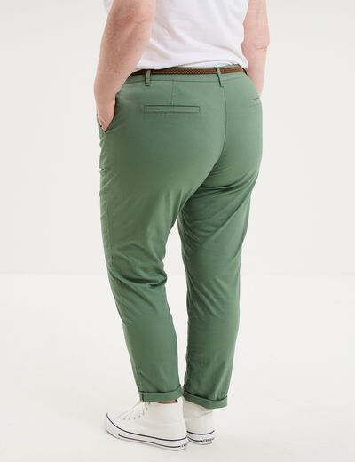 Pantalon chino taille haute coton vert kaki femme grande taille