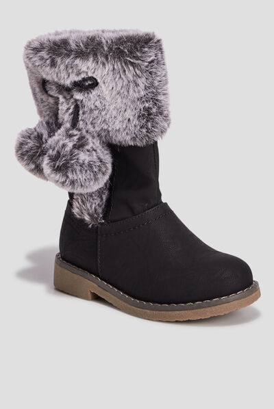 Bottes avec pompons noir fille