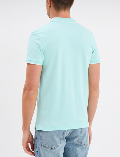 Polo piqu&eacute; coton manches courtes bleu turquoise homme