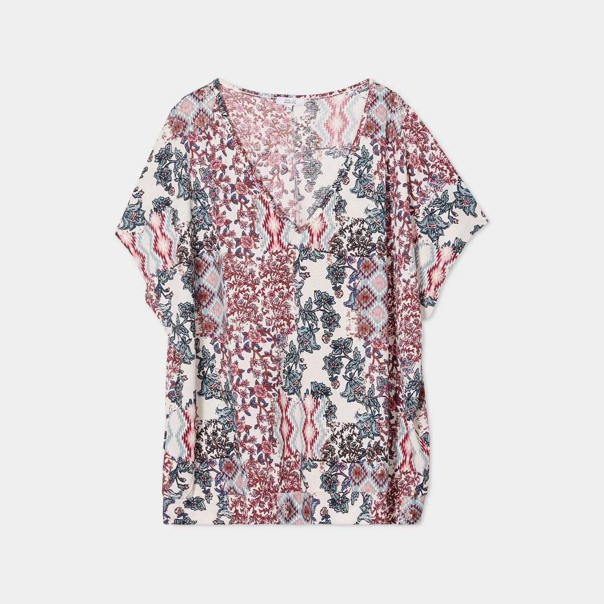 T-shirt col en V manches courtes ecru femme grande taille